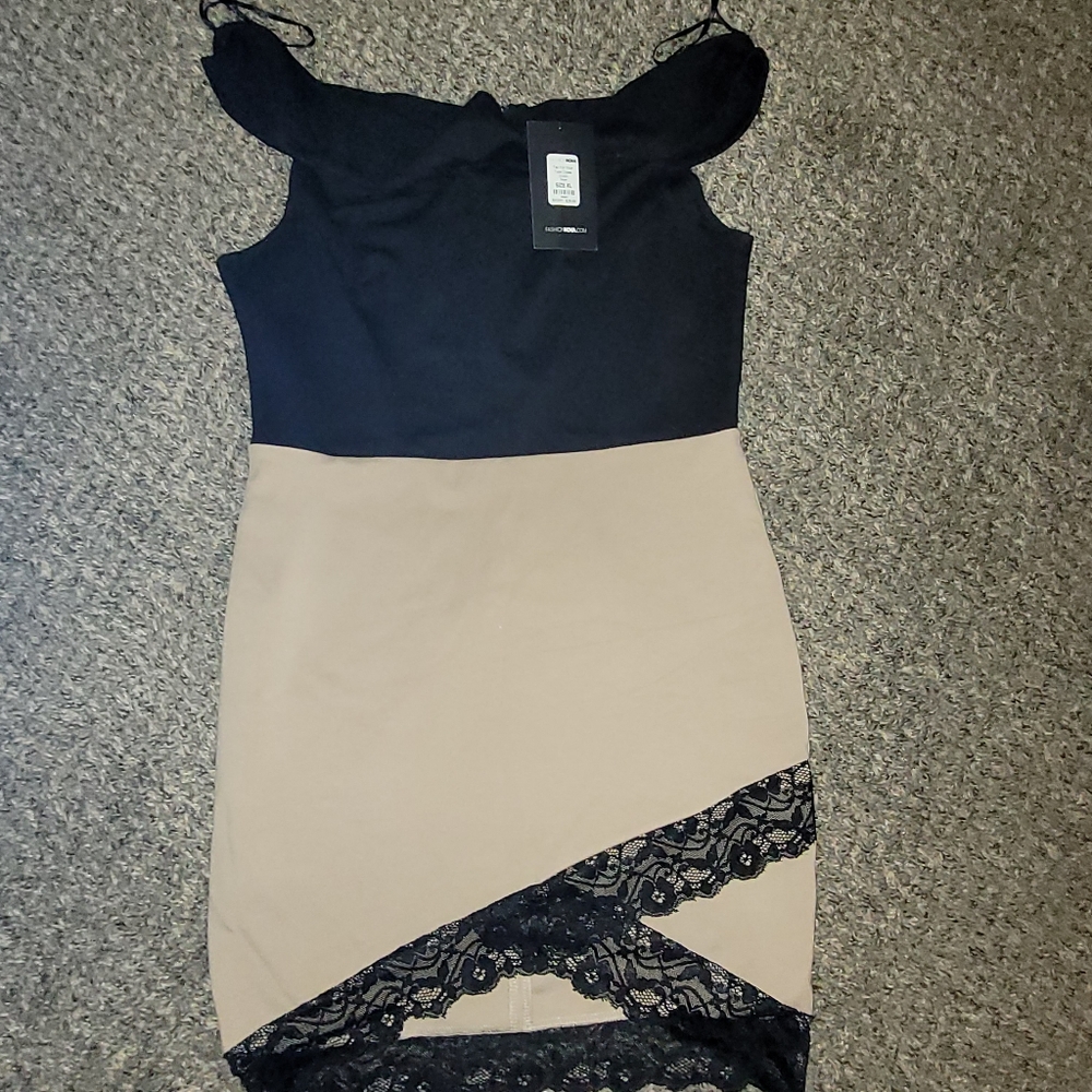 FASHON NOVA Black and tan mini dress, size xl nwt $29